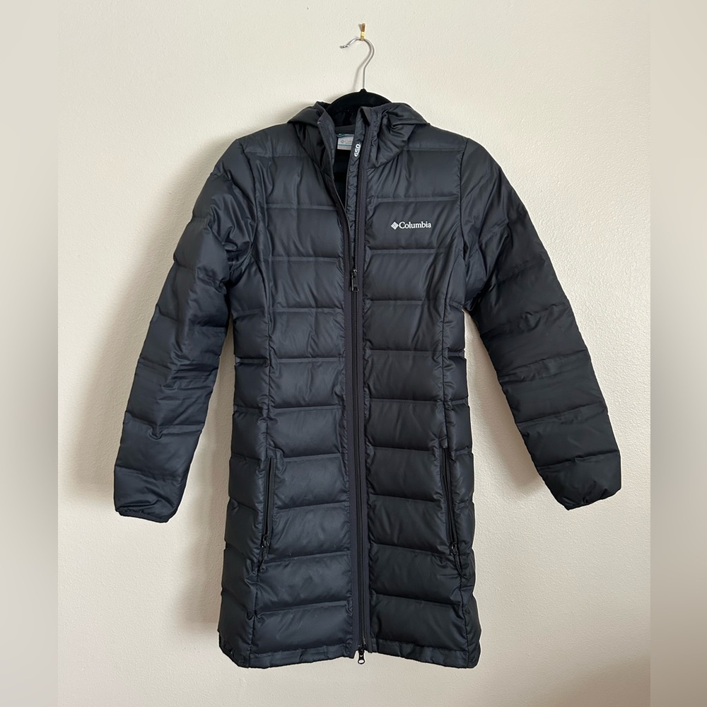 Columbia Lake 22 Black Long Hooded Down Jacket - Women's